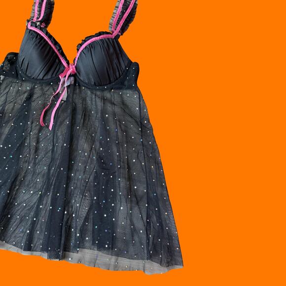 00's vintage glittery mesh satin mcbling y2k babydoll lingerie tank top SMALL - Picture 2 of 6
